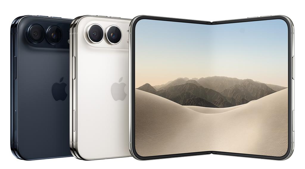 iPhone Duo với thiết kế gập, Touch ID và màn hình 7,6 inch khi mở.